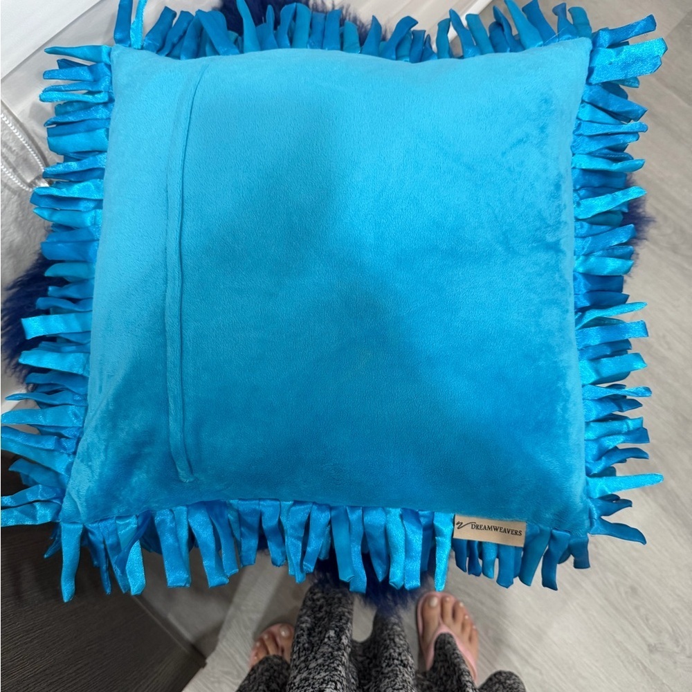 Vibrant Blue Shaggy Pillow - Picture 2 of 4